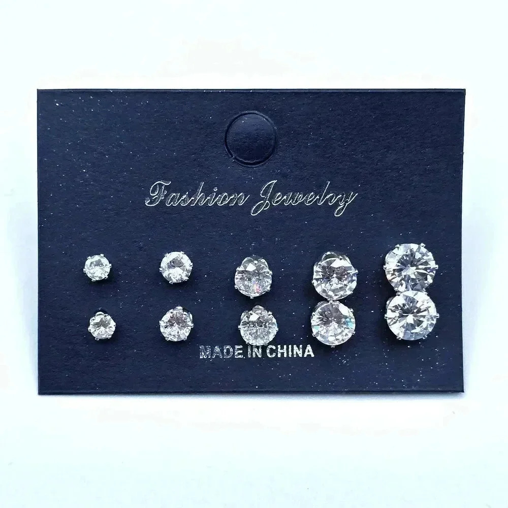 Rhinestone‎ Stud Post Back Earring Set of 5 Fashion Jewelry NWT #E203